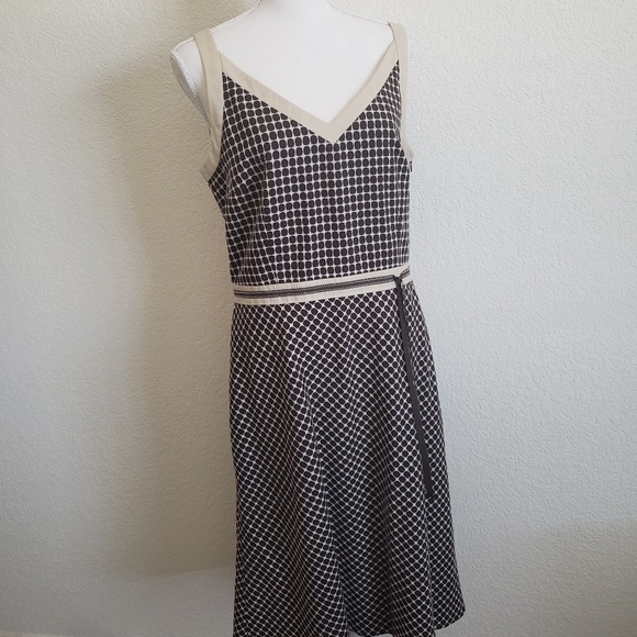 LOFT Dresses & Skirts - Ann Taylor LOFT V-Neck Strappy Geometric Cream Brown Sleeveless Dress Sz 12
